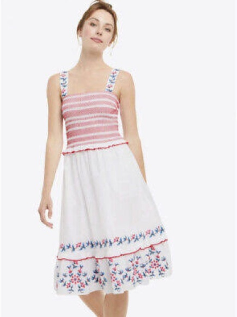 DRAPER JAMES Taylor Smocked Dress in Embroidered Camellia